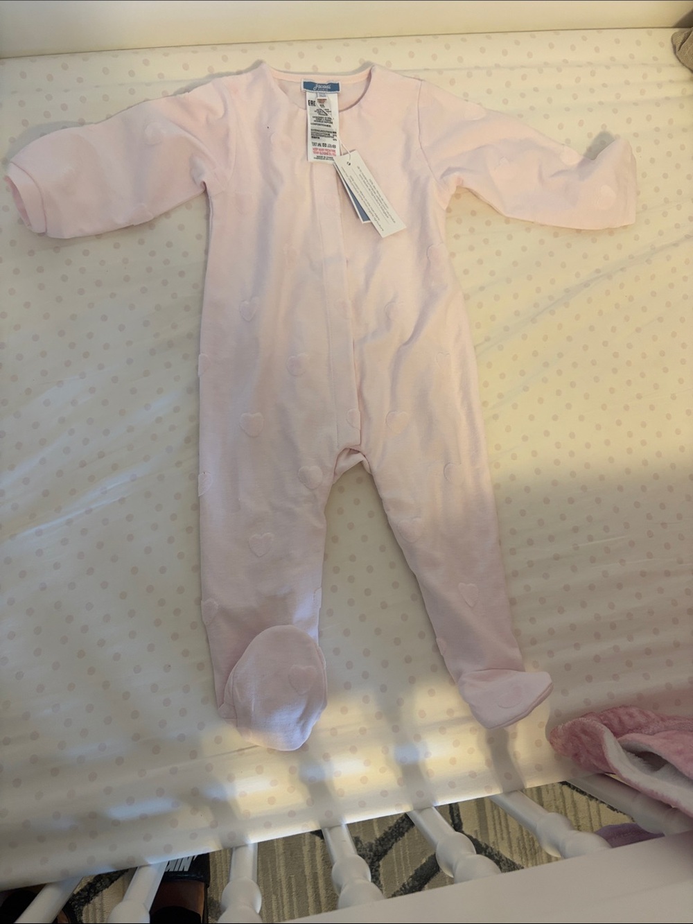 Jacadi Baby Pink Heart Footed One-Piece